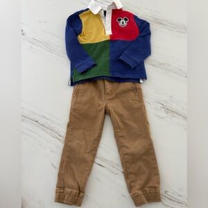 Color Block Long Sleeve Shirt and Tan Pants Set